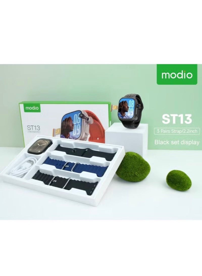 modio ST13 5G Network 3 Pairs Strap/2.2 inch Smart watch Black - Image 2